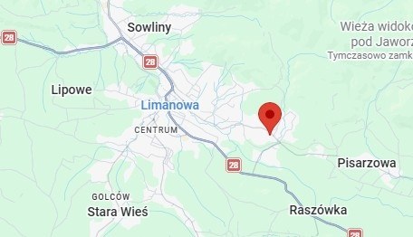 Mapa lokalizacji gabinetu w Mordarce koło Limanowej